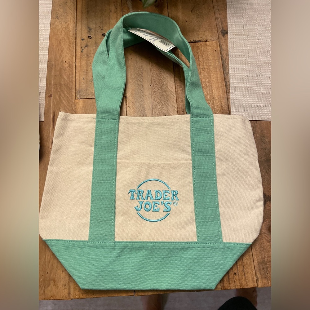 Trader Joe’s Canvas Tote Bag in Mint Green and Cream